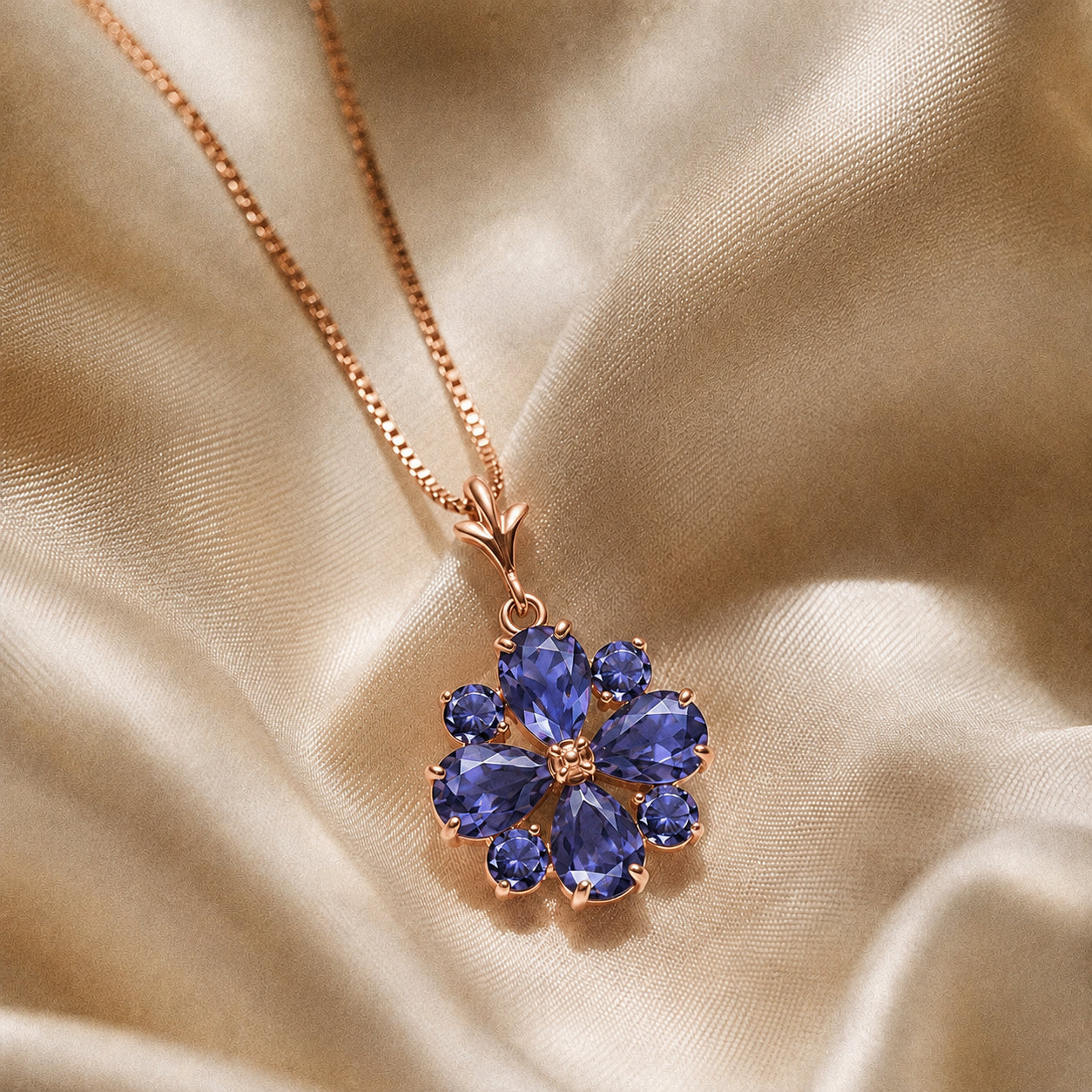 Rose Gold Petal Necklace Tanzanite 10K — Bibiana