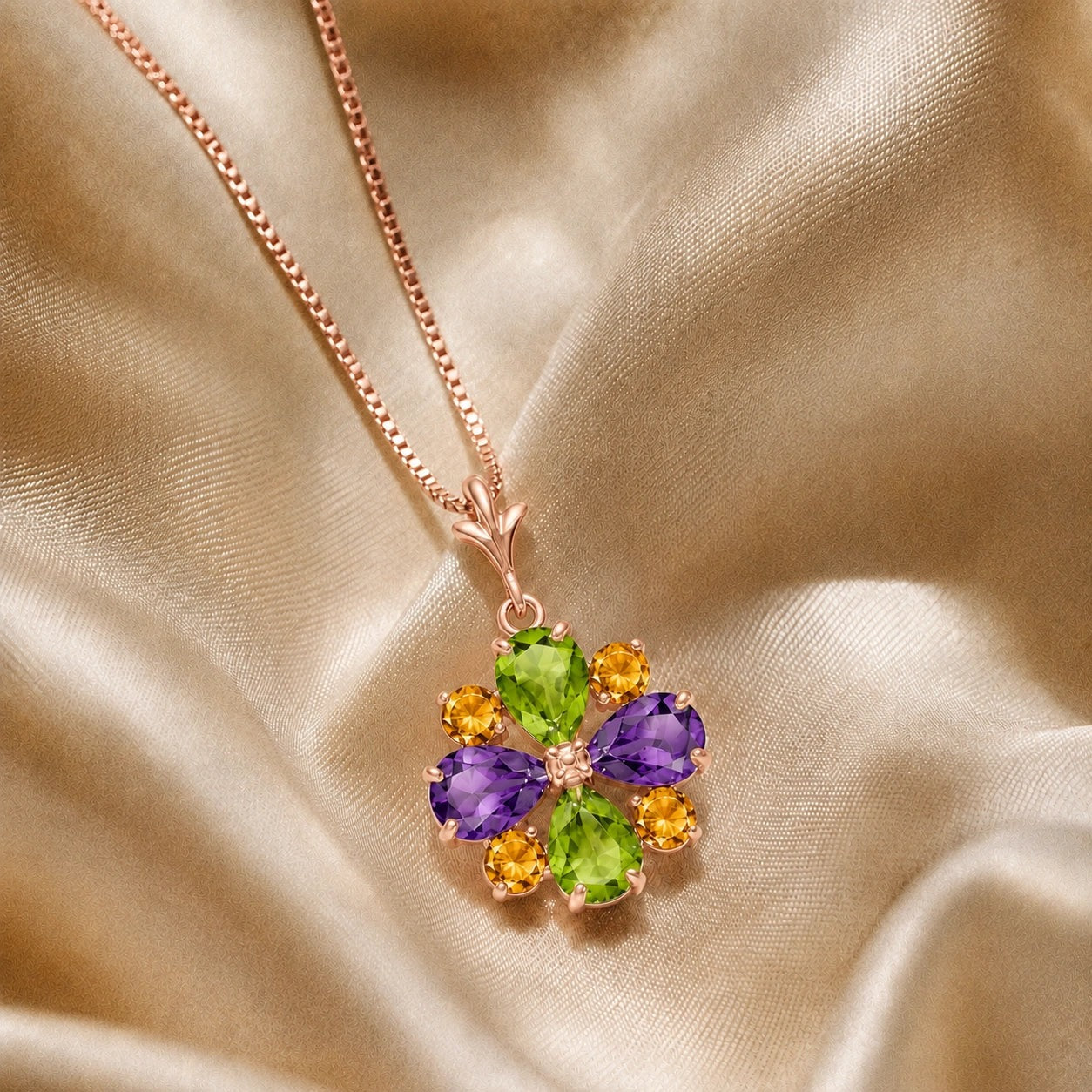 Rose Gold Petal Necklace Tanzanite 10K — Bibiana