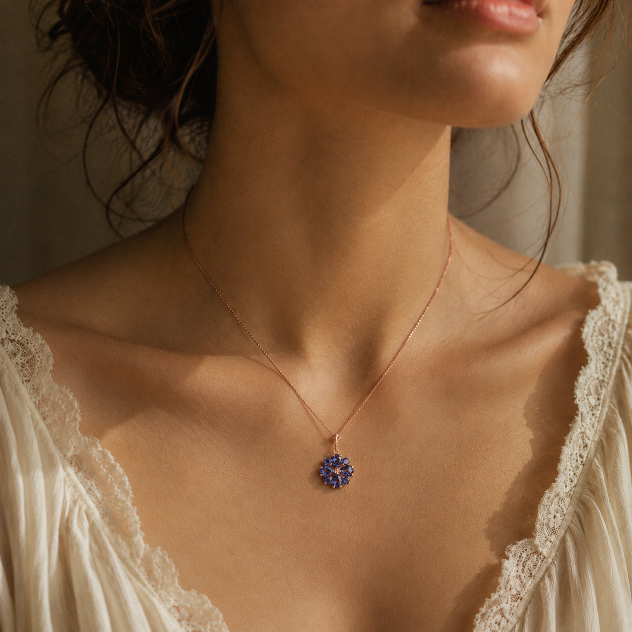 Rose Gold Petal Necklace Tanzanite 10K — Bibiana