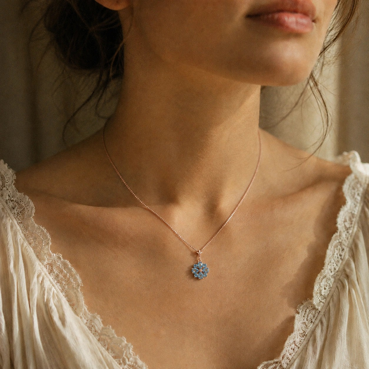 Rose Gold Petal Necklace Tanzanite 10K — Bibiana