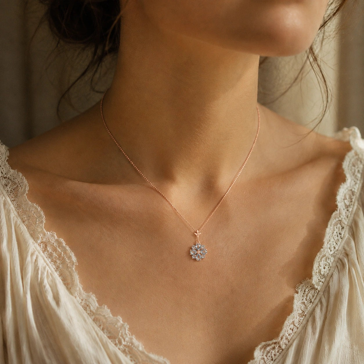 Rose Gold Petal Necklace Tanzanite 10K — Bibiana