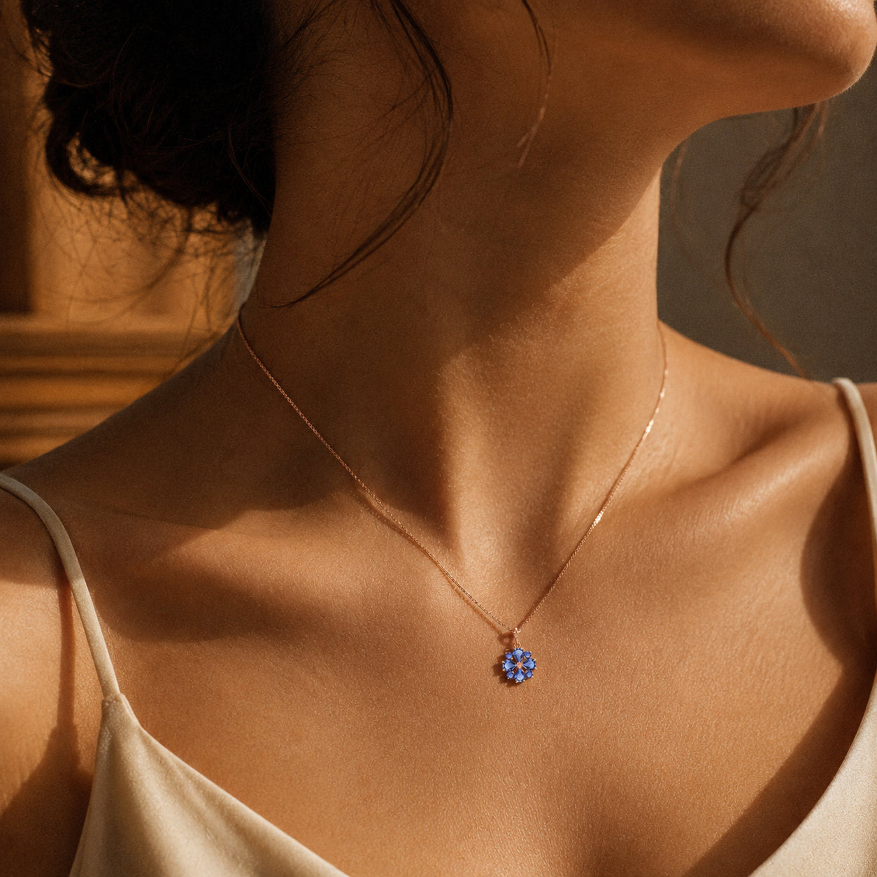 Rose Gold Petal Necklace Tanzanite 10K — Bibiana