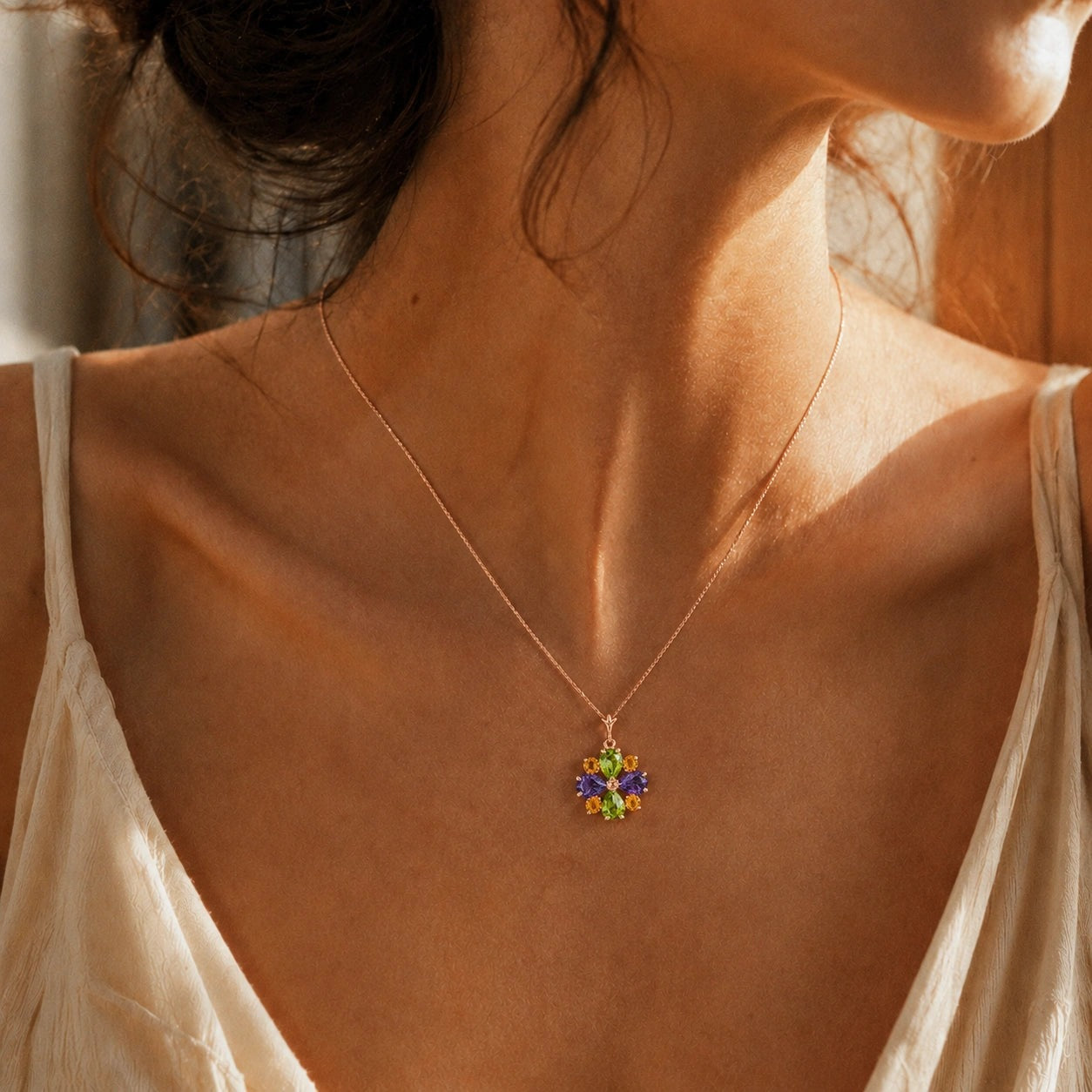 Rose Gold Petal Necklace Tanzanite 10K — Bibiana