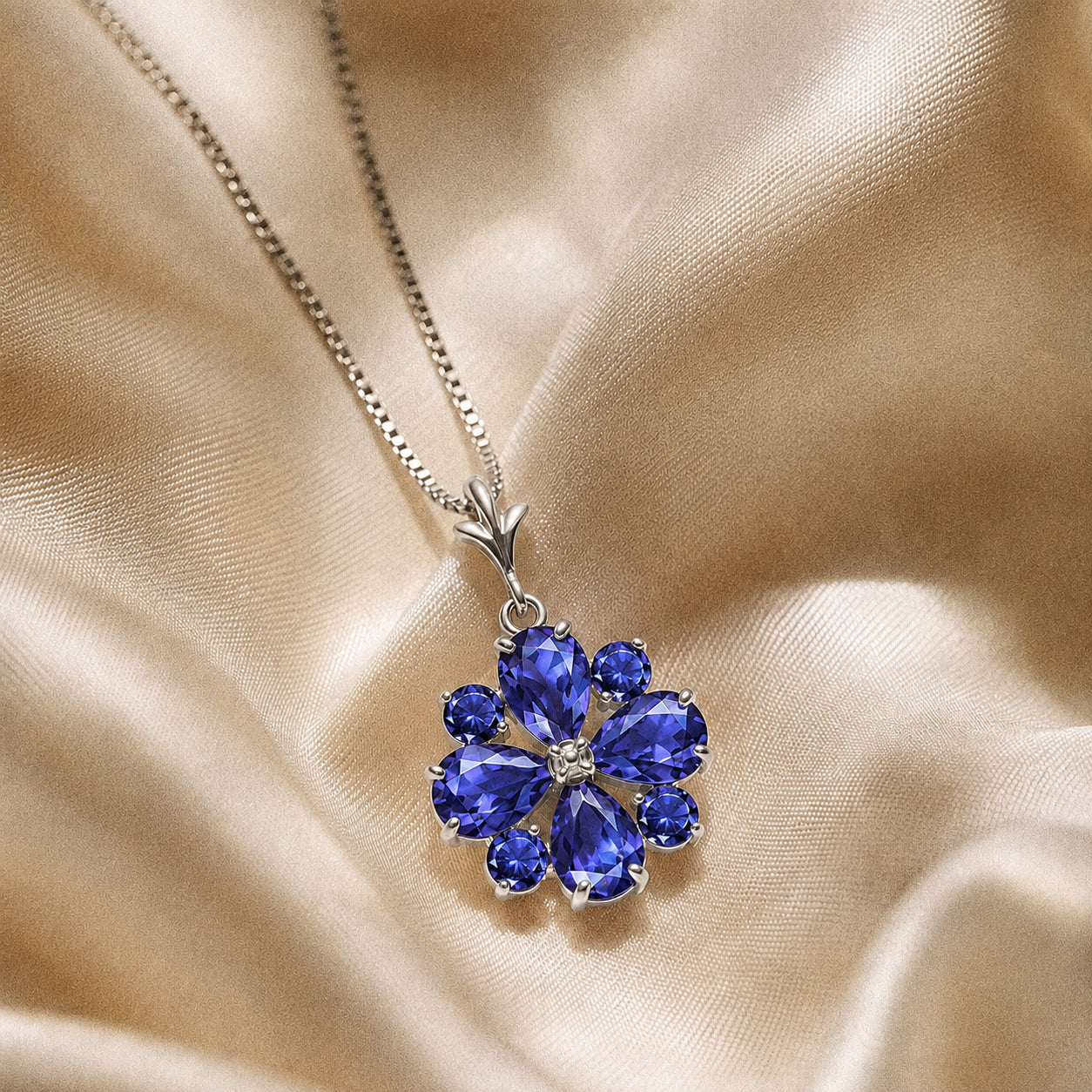 White Gold Petal Necklace Tanzanite 10K — Bibiana