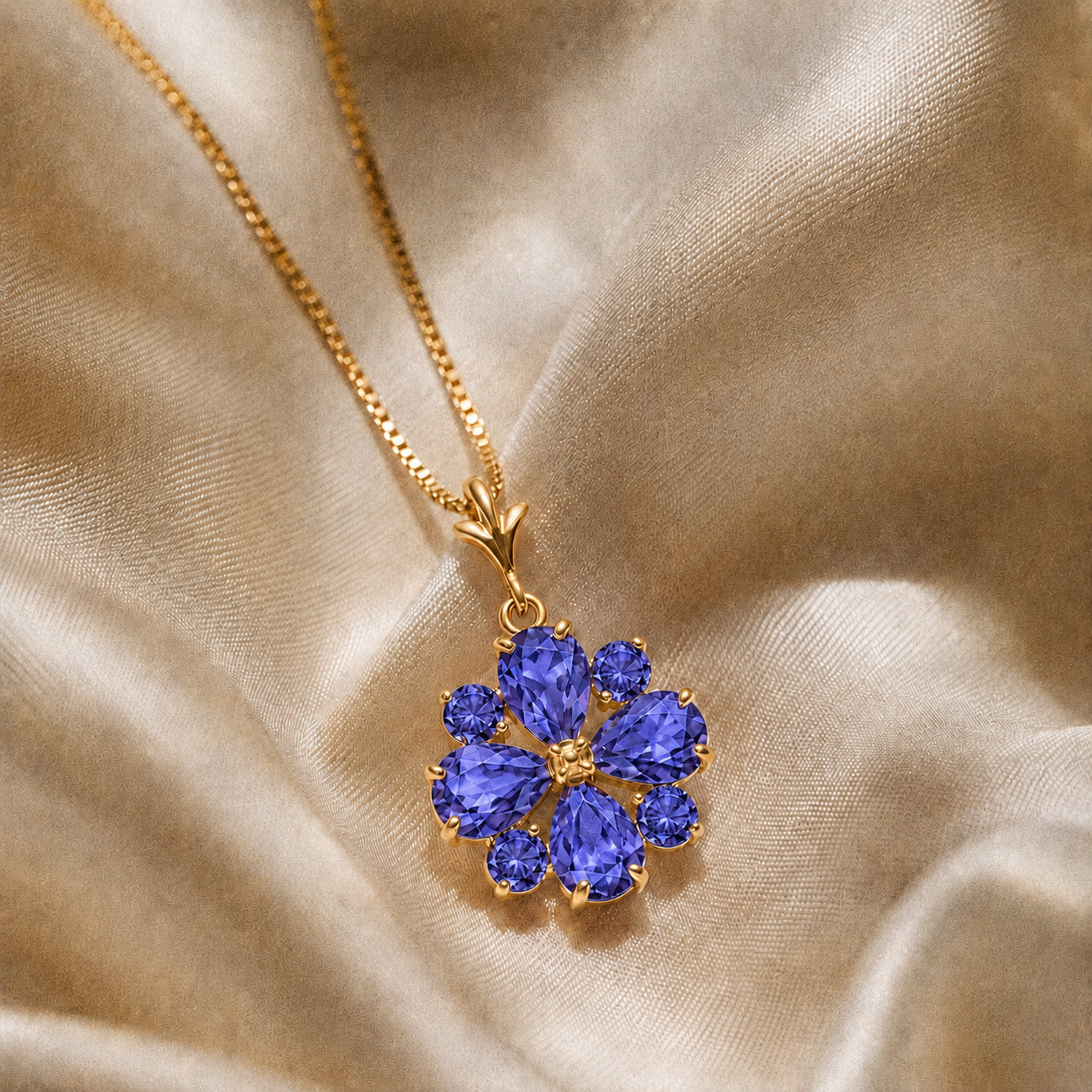 Yellow Gold Petal Necklace Tanzanite 10K — Bibiana