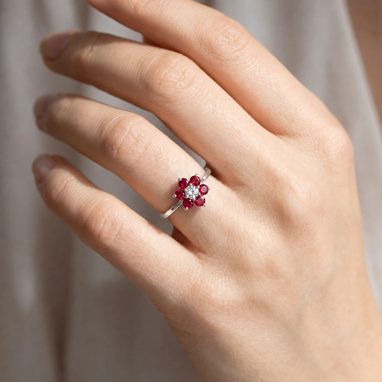 White Gold Ring Ruby 10K — Novella