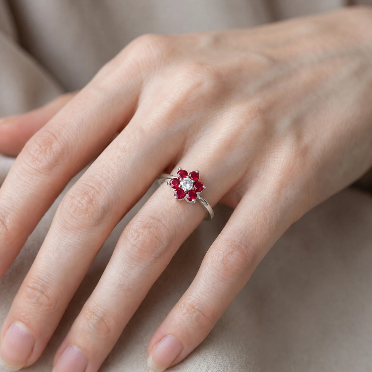 White Gold Ring Ruby 10K — Novella