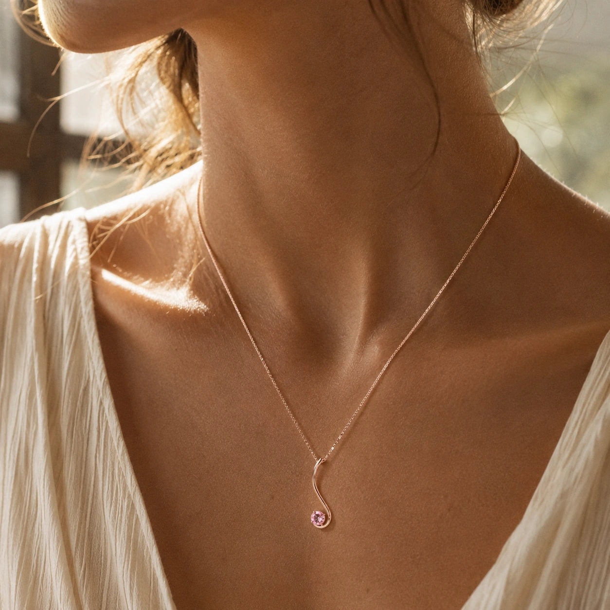 Rose Gold Aura Necklace Pink Topaz 10K — Clementina