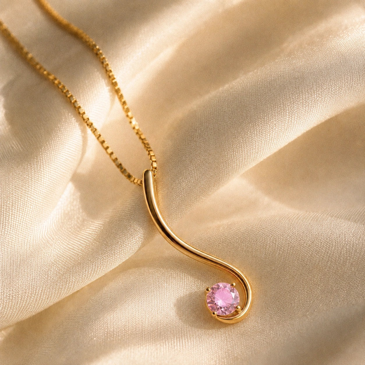 Yellow Gold Aura Necklace Pink Topaz 10K — Clementina