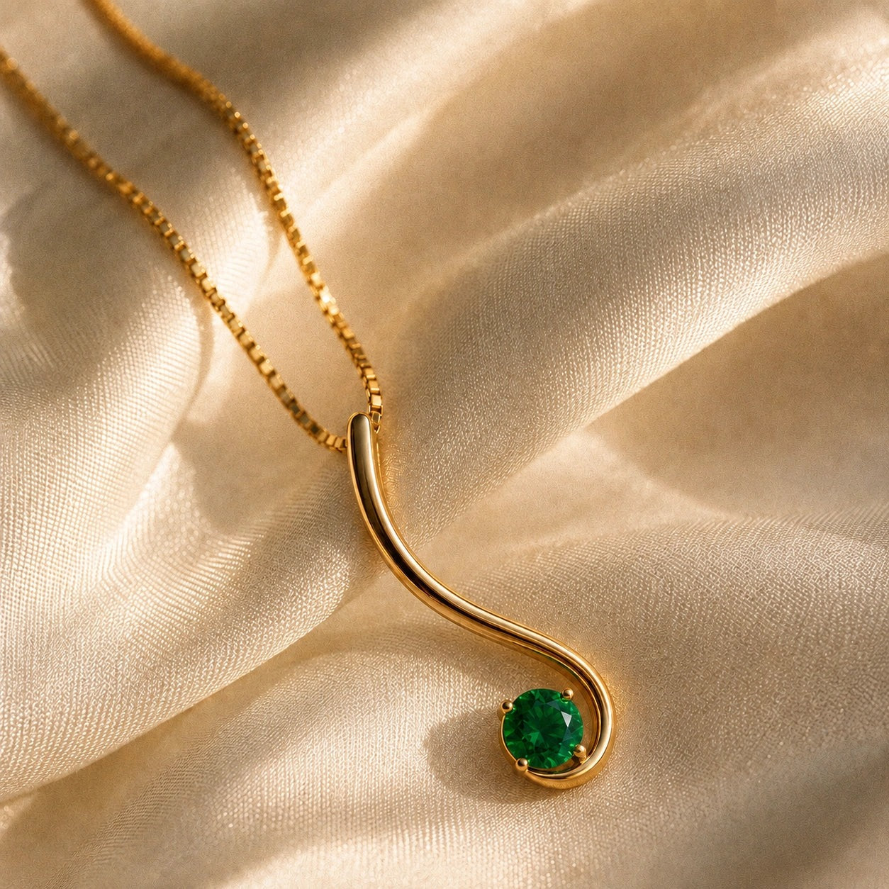 Yellow Gold Aura Necklace Emerald 10K — Clementina