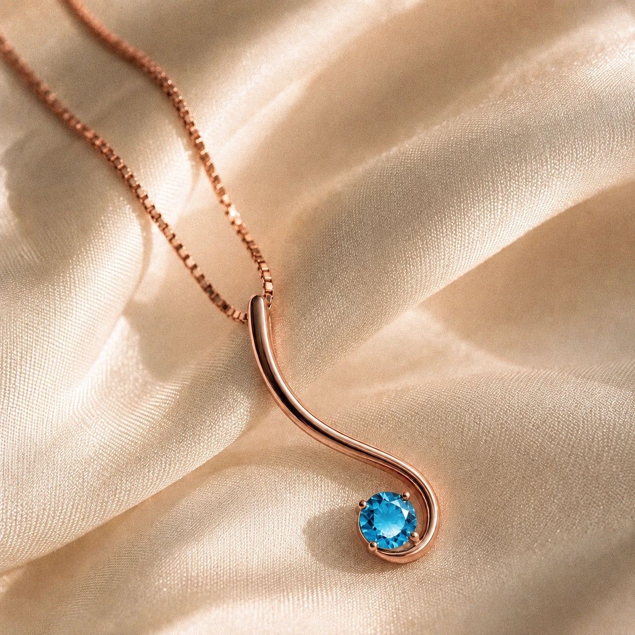 Rose Gold Aura Necklace Blue Topaz 10K — Clementina