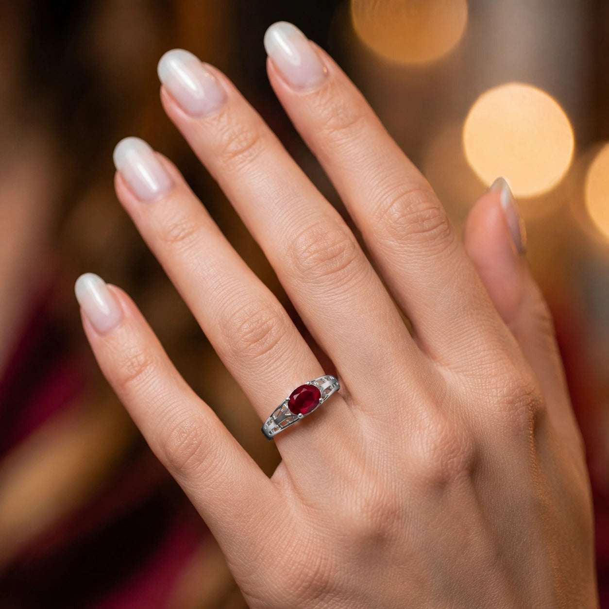 White Gold Grace Ring Ruby 10K — Nilde