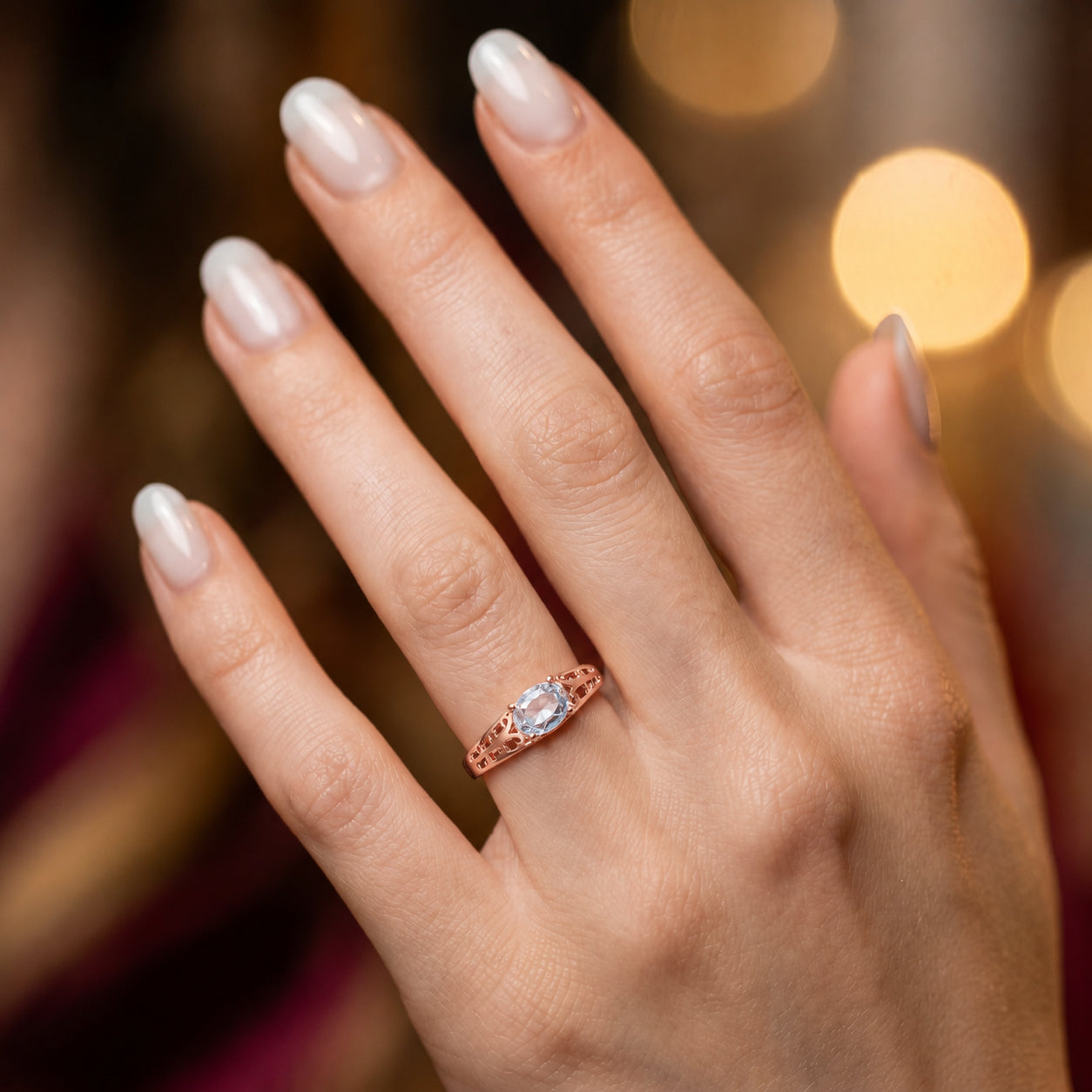 Rose Gold Grace Ring Blue Topaz 10K — Nilde