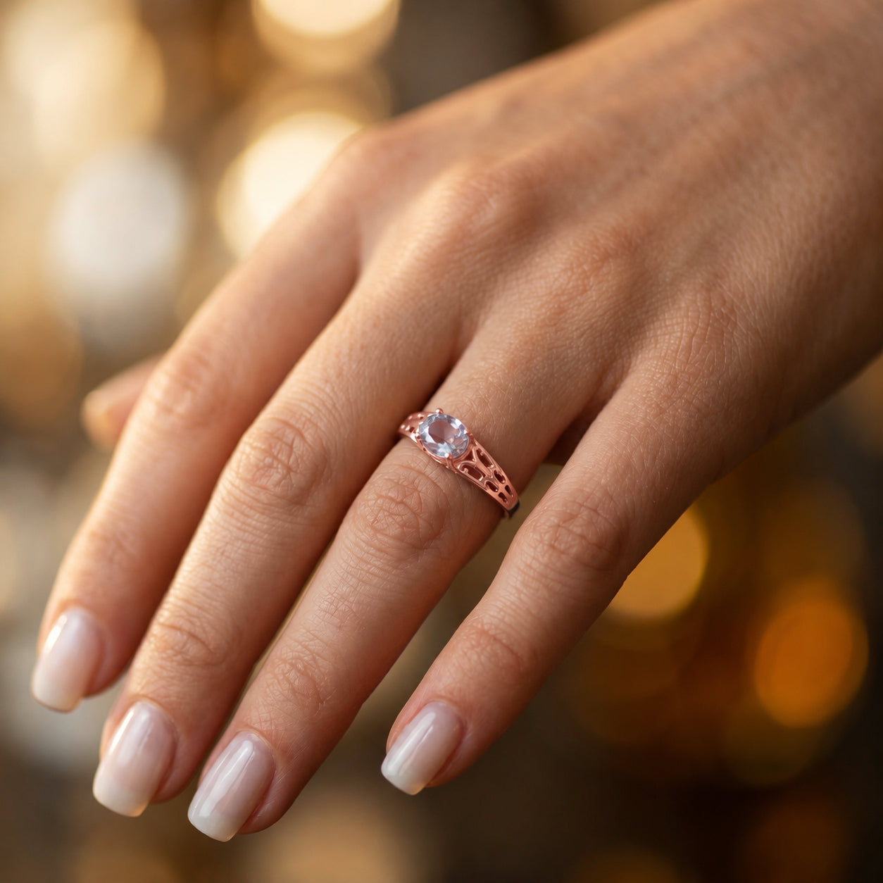 Rose Gold Grace Ring Blue Topaz 10K — Nilde