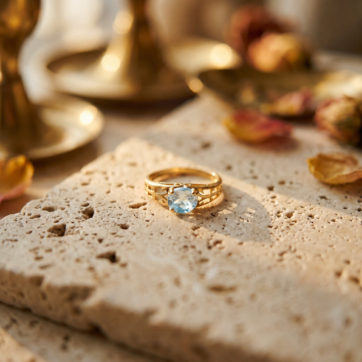 Yellow Gold Grace Ring Blue Topaz 10K — Nilde
