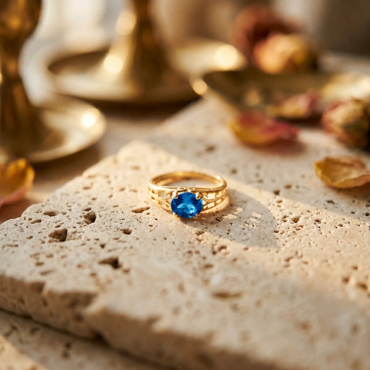 Yellow Gold Grace Ring Blue Topaz 10K — Nilde