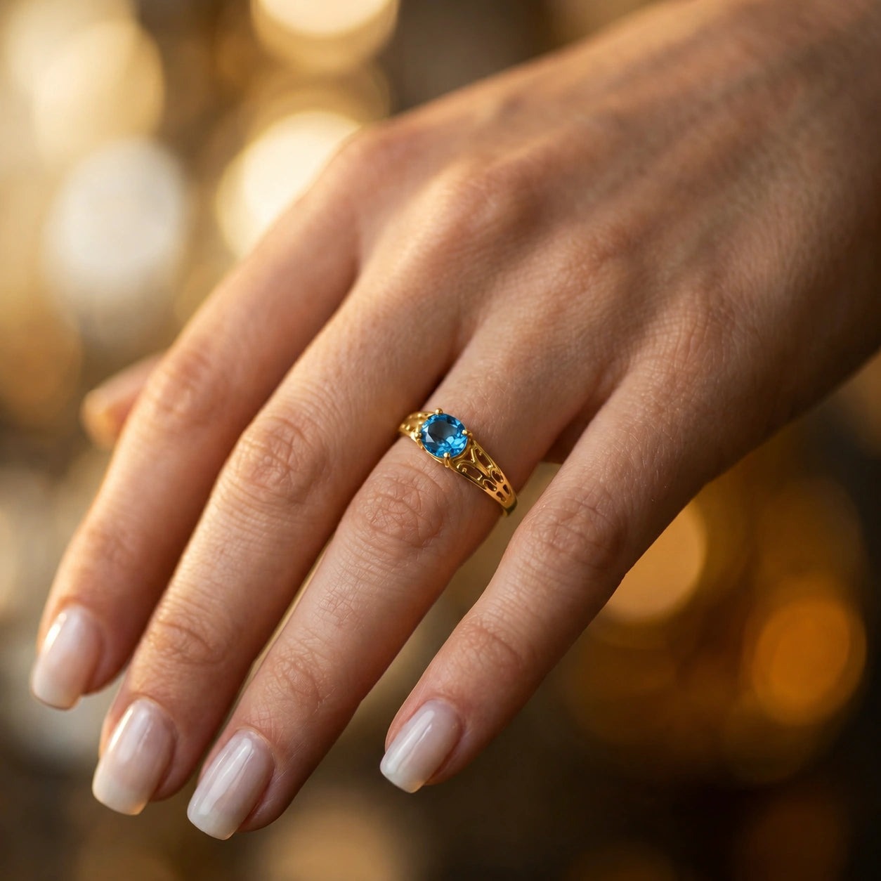 Yellow Gold Grace Ring Blue Topaz 10K — Nilde