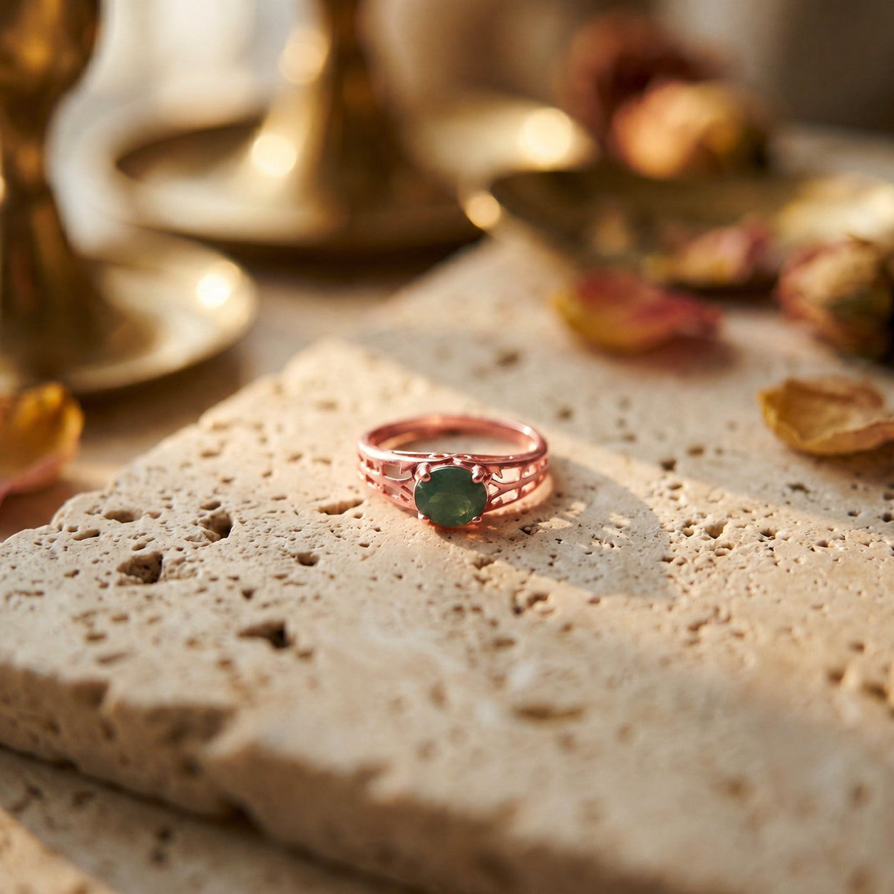 Rose Gold Grace Ring Aquamarine 10K — Nilde