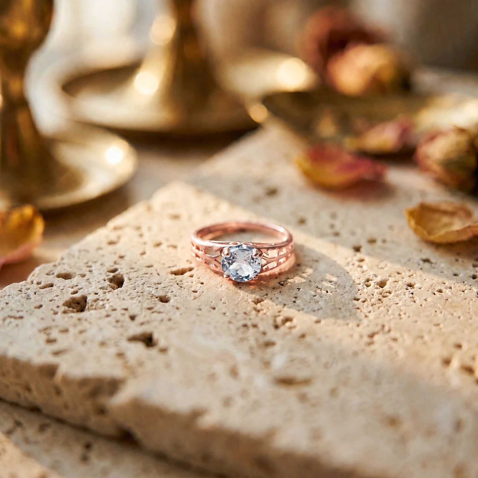 Rose Gold Grace Ring Aquamarine 10K — Nilde