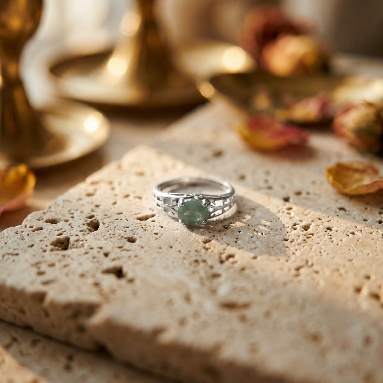 White Gold Grace Ring Aquamarine 10K — Nilde
