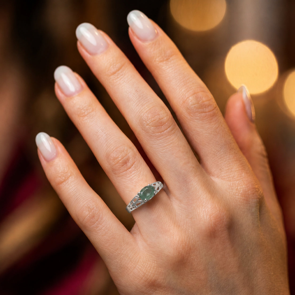 White Gold Grace Ring Aquamarine 10K — Nilde