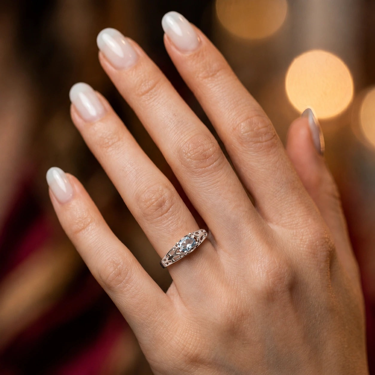 White Gold Grace Ring Aquamarine 10K — Nilde