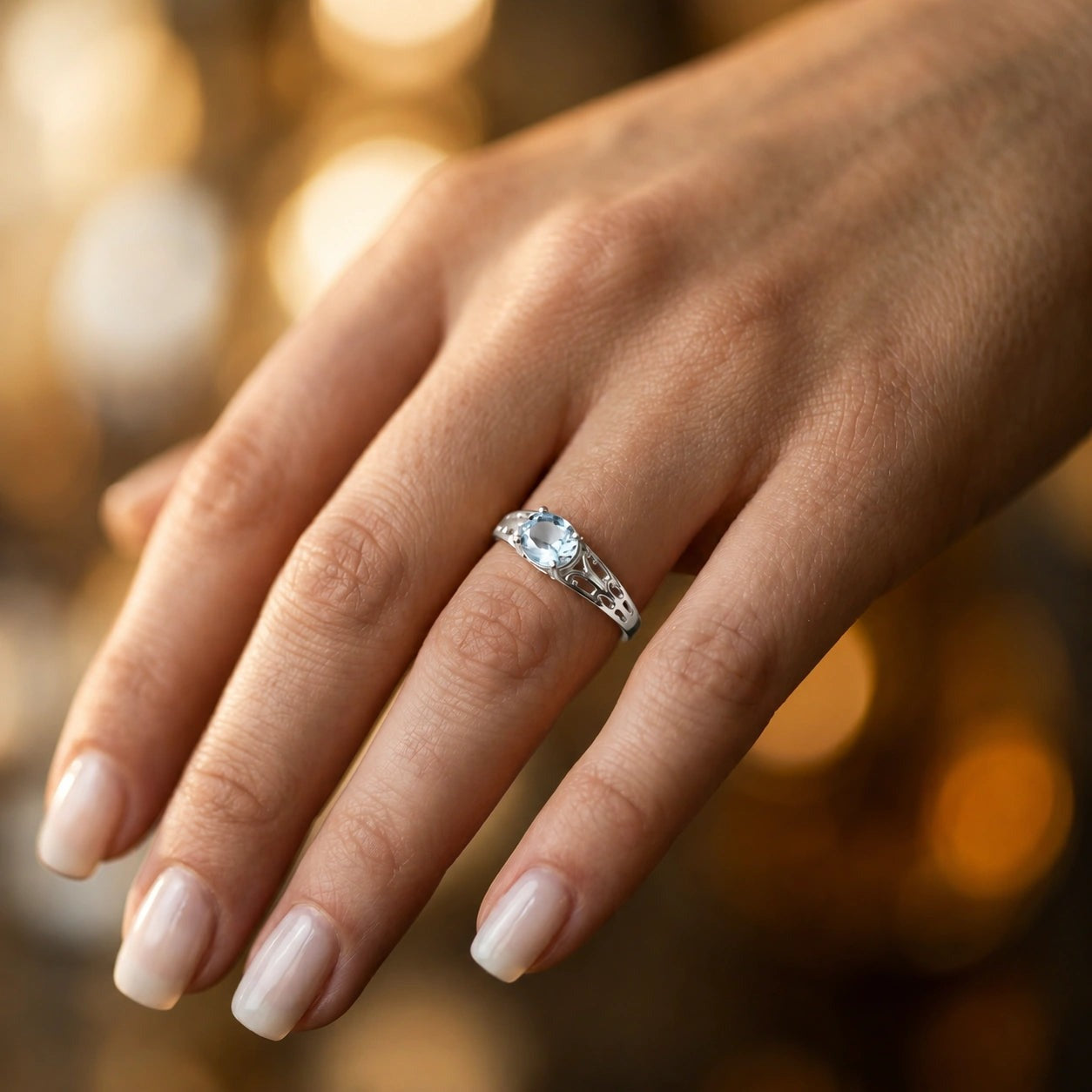 White Gold Grace Ring Aquamarine 10K — Nilde