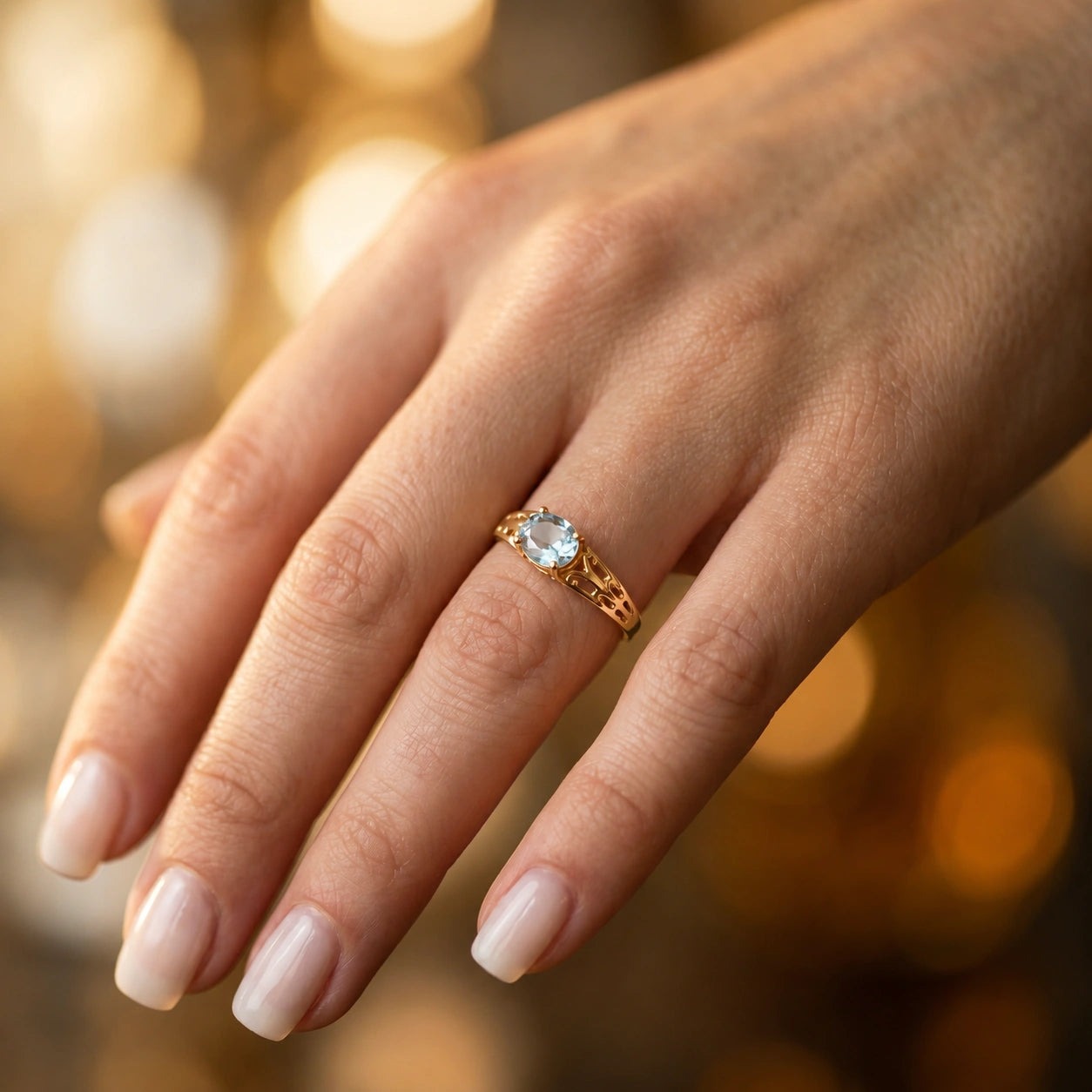 Yellow Gold Grace Ring Aquamarine 10K — Nilde