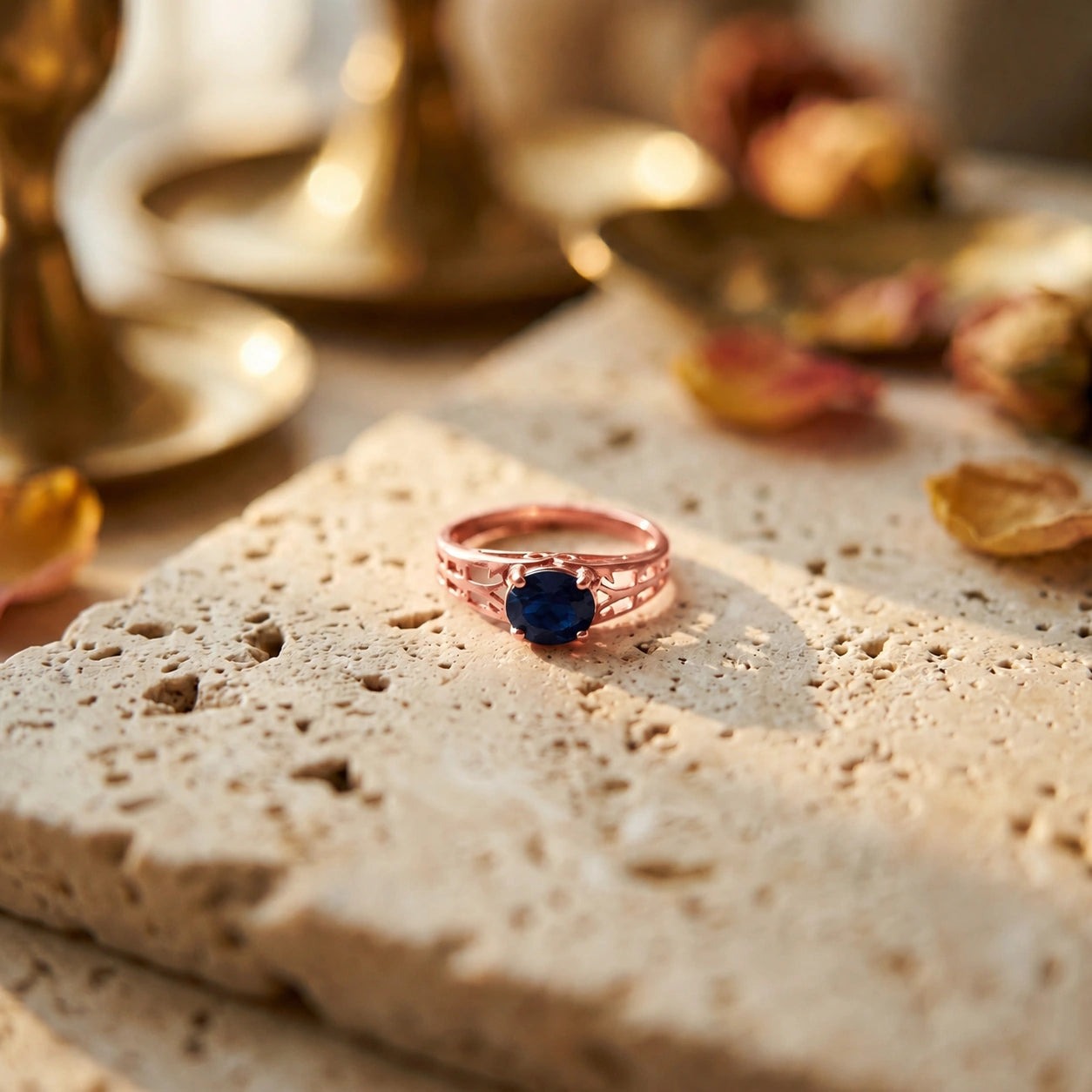 Rose Gold Grace Ring Sapphire 10K — Nilde