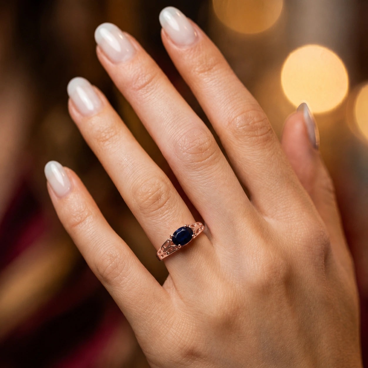 Rose Gold Grace Ring Sapphire 10K — Nilde