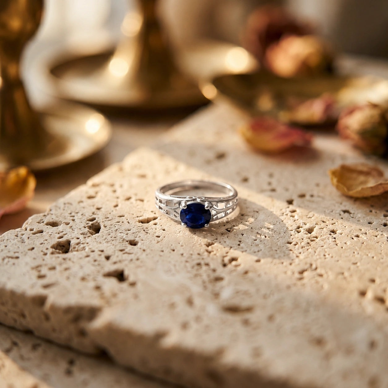 White Gold Grace Ring Sapphire 10K — Nilde