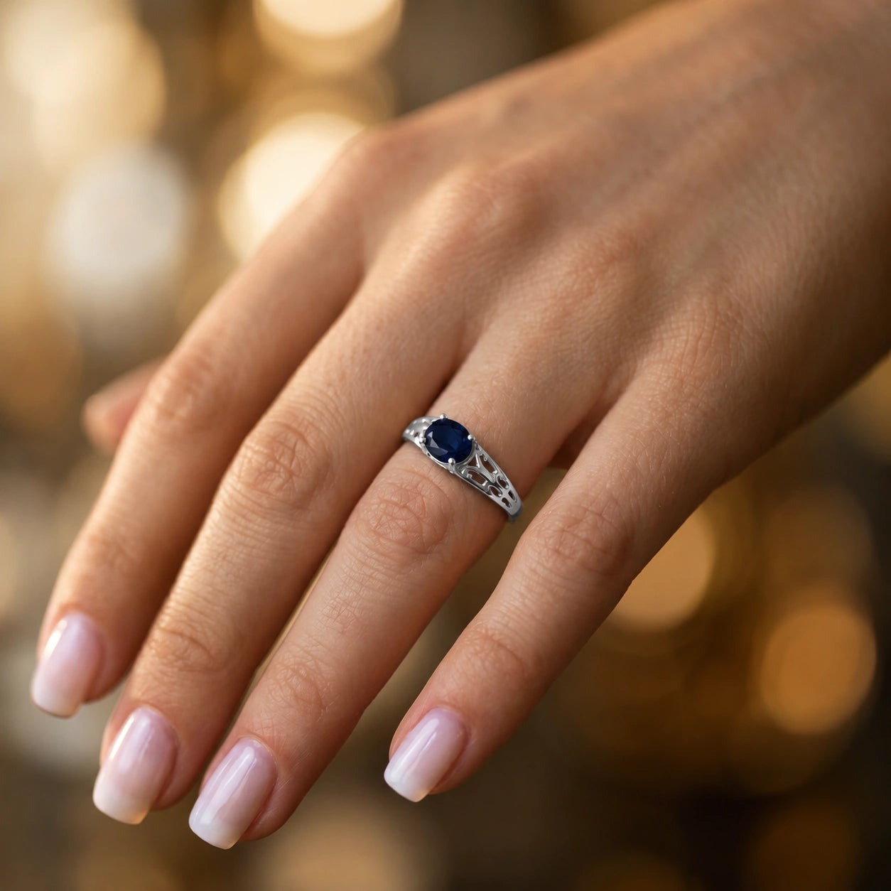 White Gold Grace Ring Sapphire 10K — Nilde
