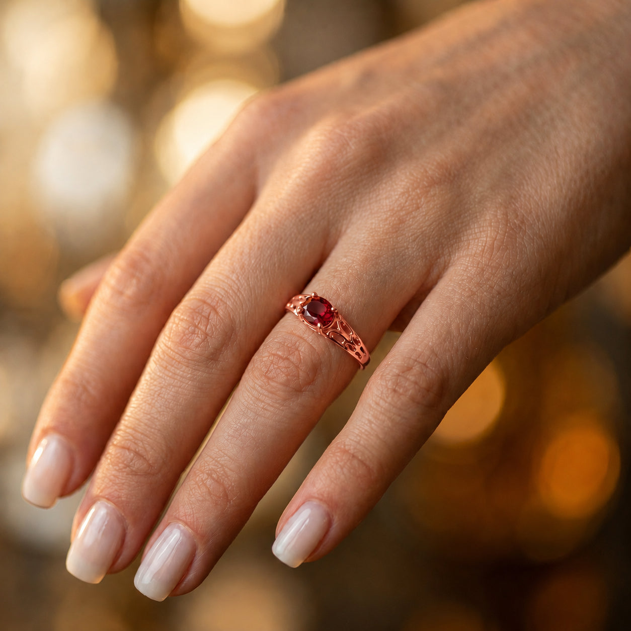 Rose Gold Grace Ring Garnet 10K — Nilde