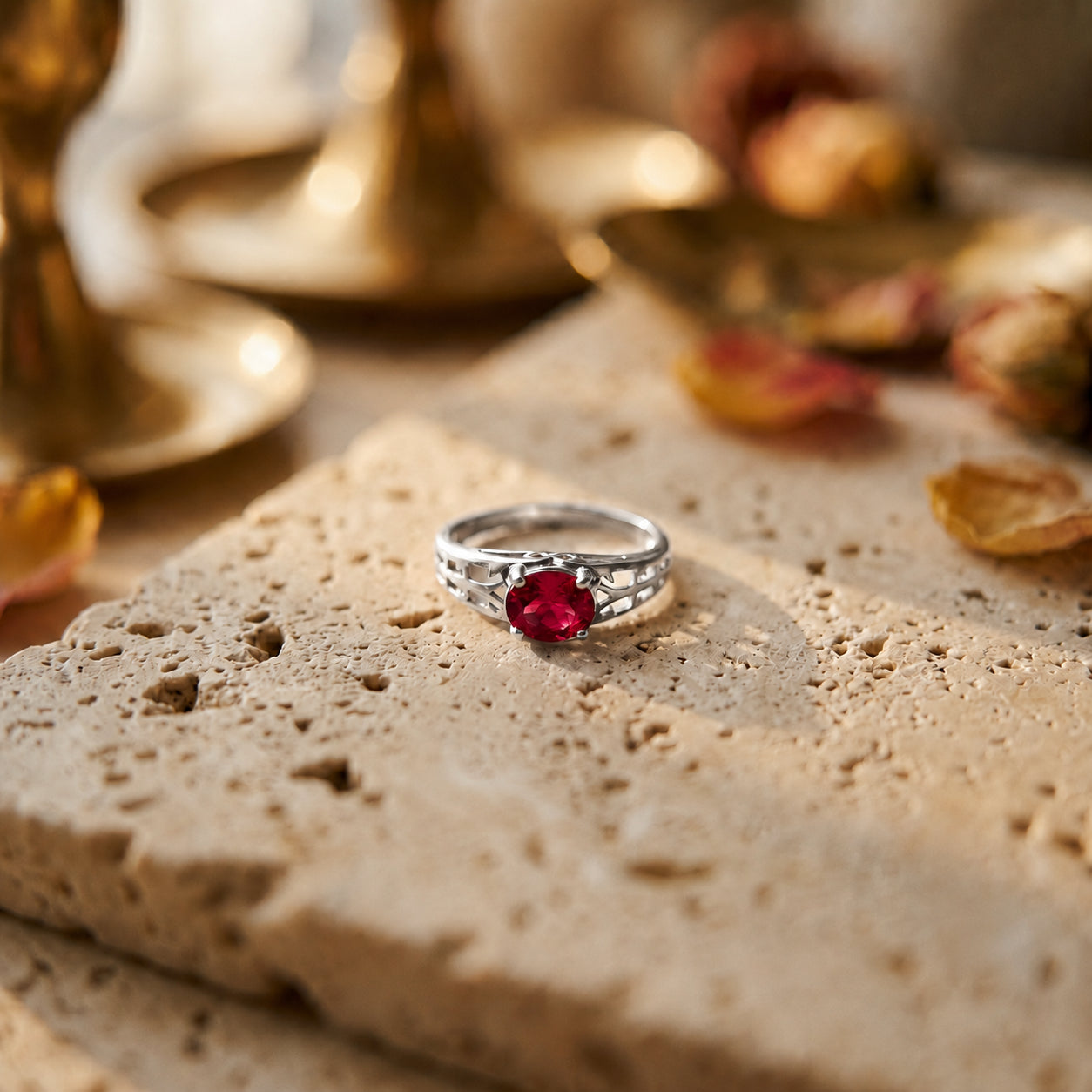 White Gold Grace Ring Garnet 10K — Nilde