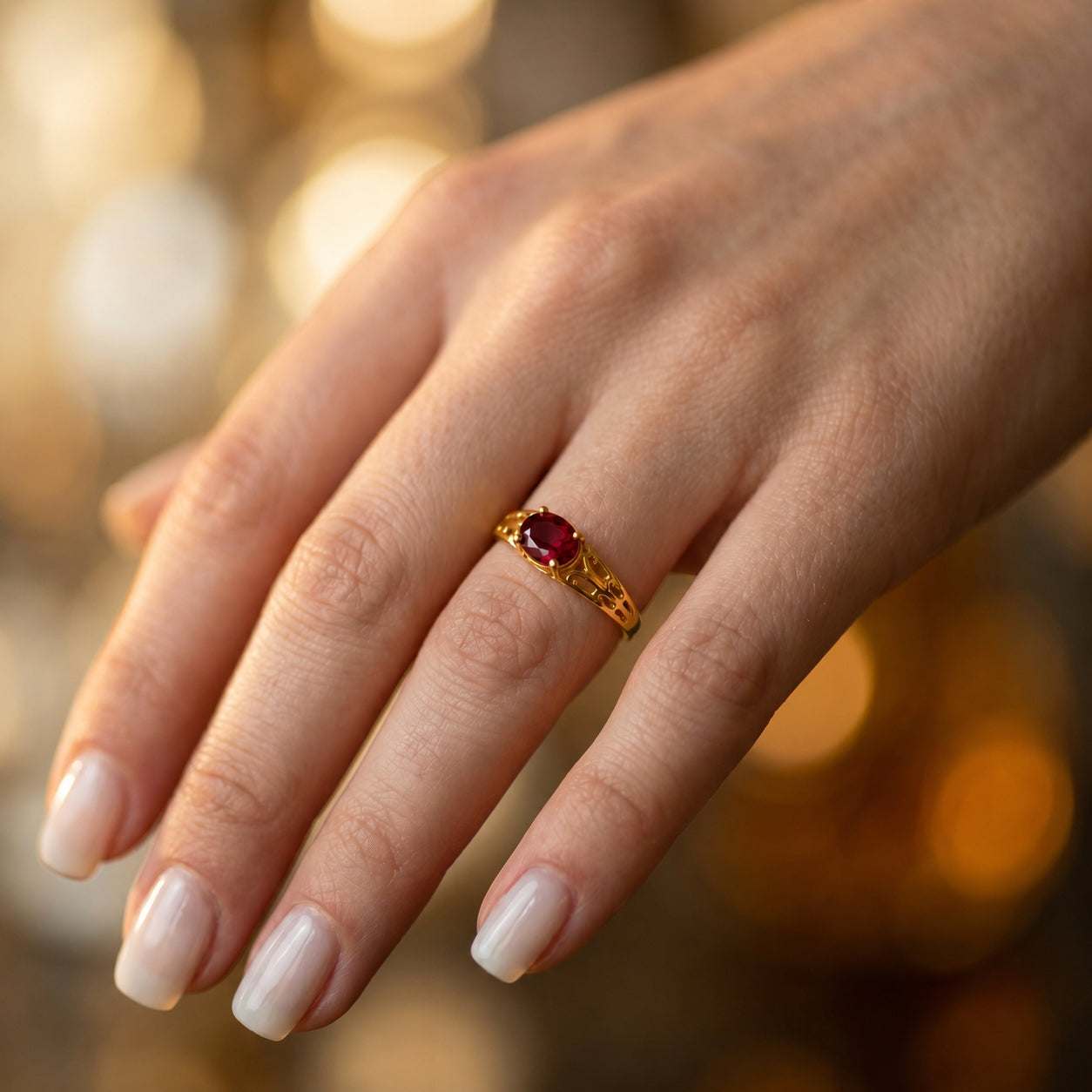 Yellow Gold Grace Ring Garnet 10K — Nilde