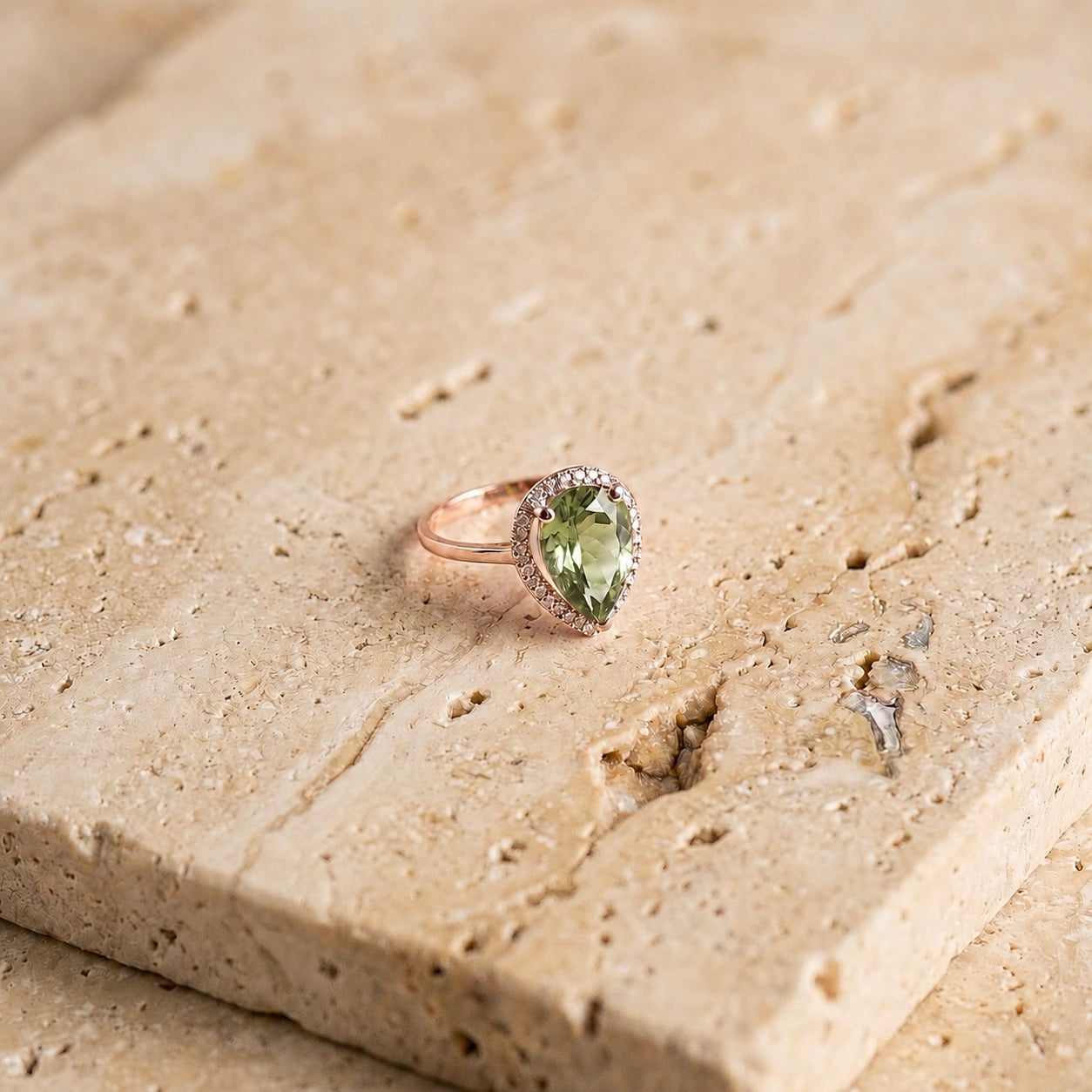 Rose Gold Celeste Ring Green Amethyst 10K — Cosima