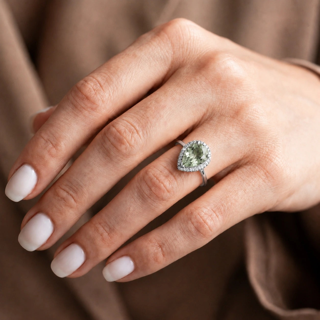 White Gold Celeste Ring Green Amethyst 10K — Cosima