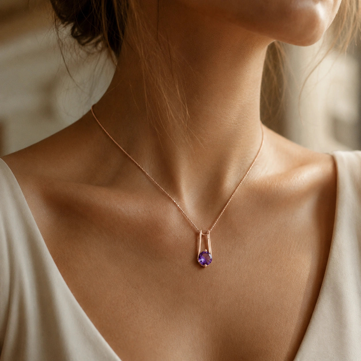 Rose Gold Bloom Necklace Amethyst 10K — Bruna