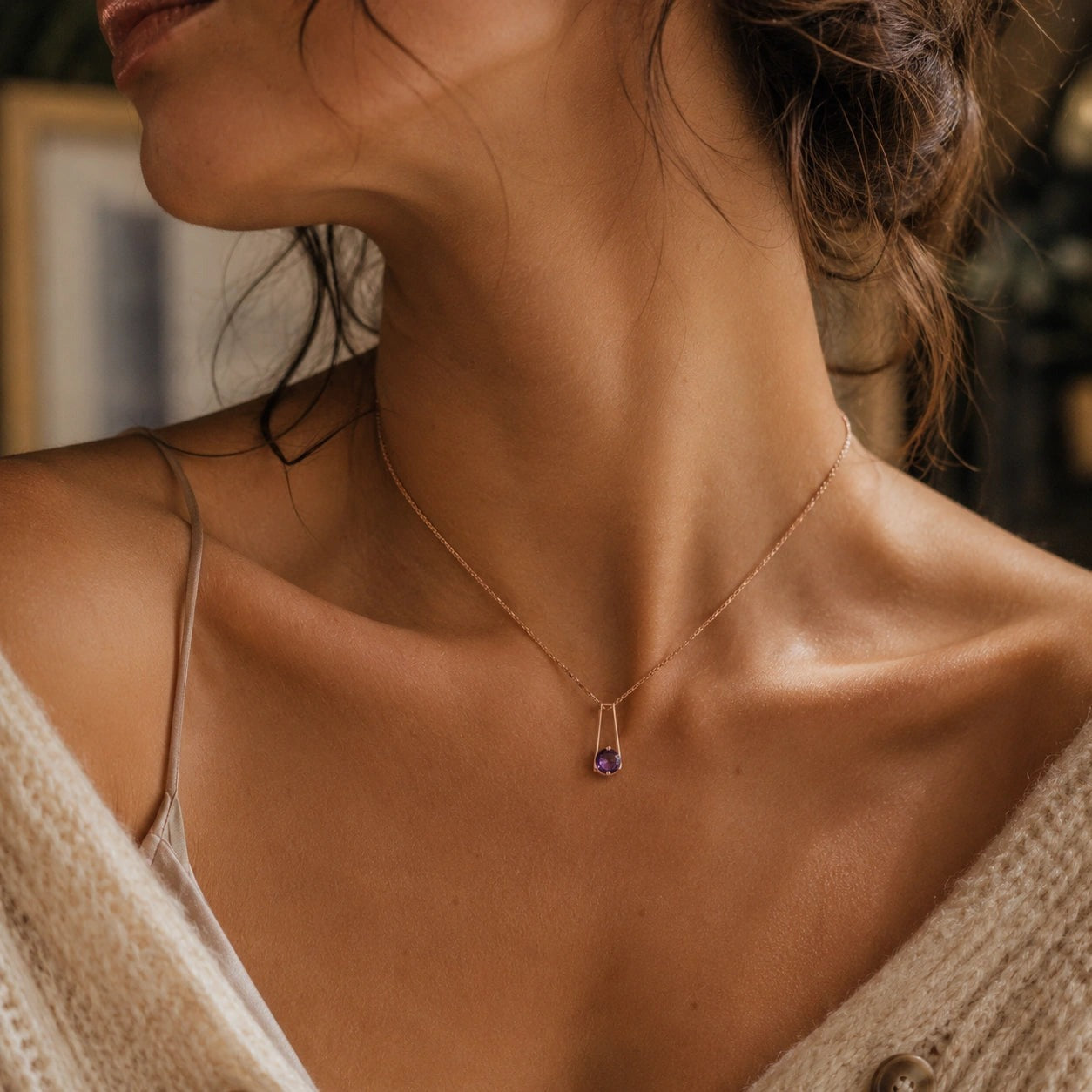 Rose Gold Bloom Necklace Amethyst 10K — Bruna