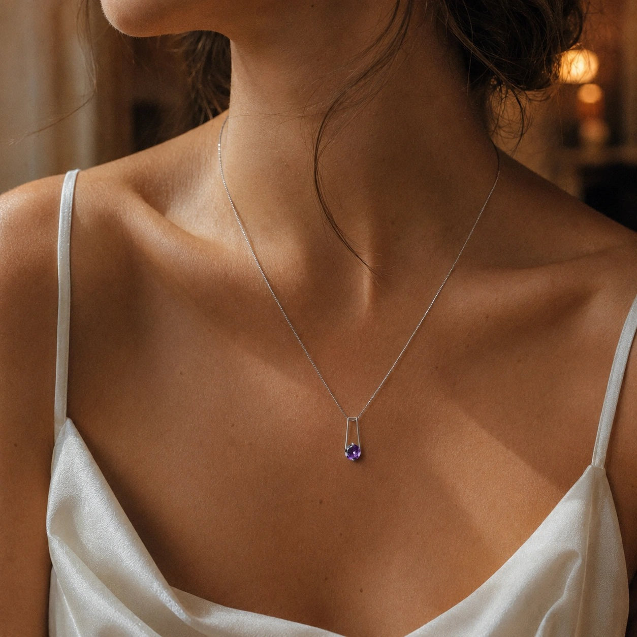 White Gold Bloom Necklace Amethyst 10K — Bruna