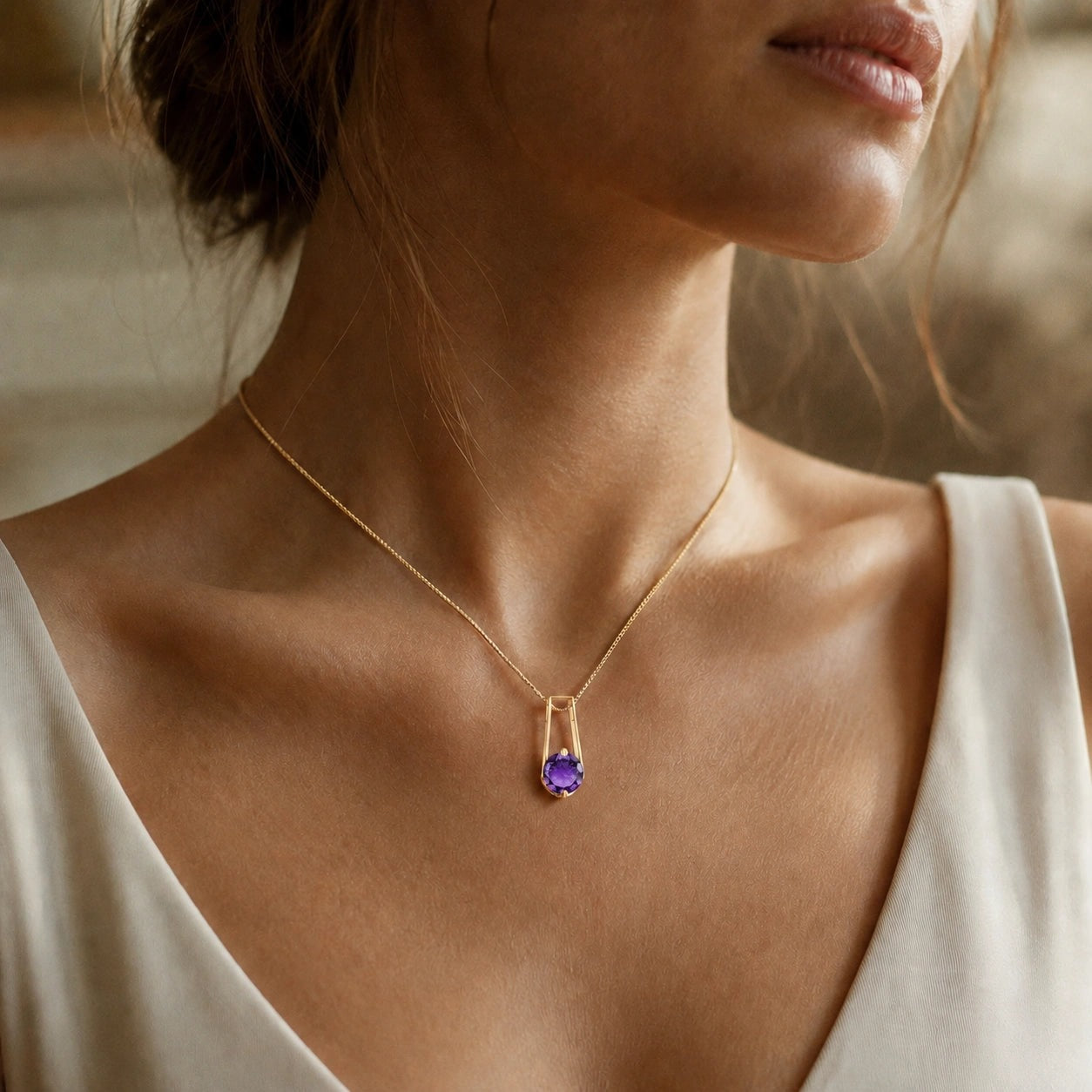Yellow Gold Bloom Necklace Amethyst 10K — Bruna