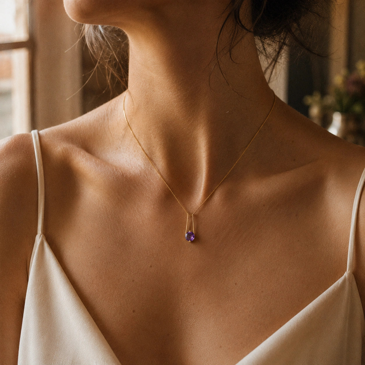 Yellow Gold Bloom Necklace Amethyst 10K — Bruna