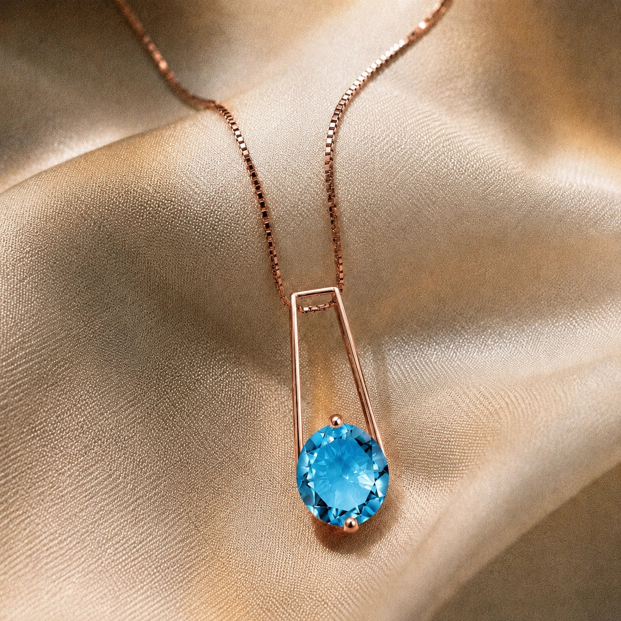 Rose Gold Bloom Necklace Blue Topaz 10K — Bruna