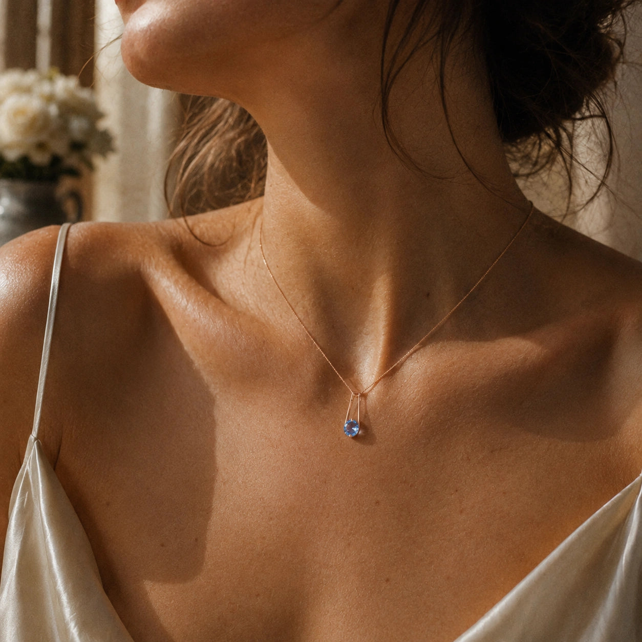 Rose Gold Bloom Necklace Blue Topaz 10K — Bruna