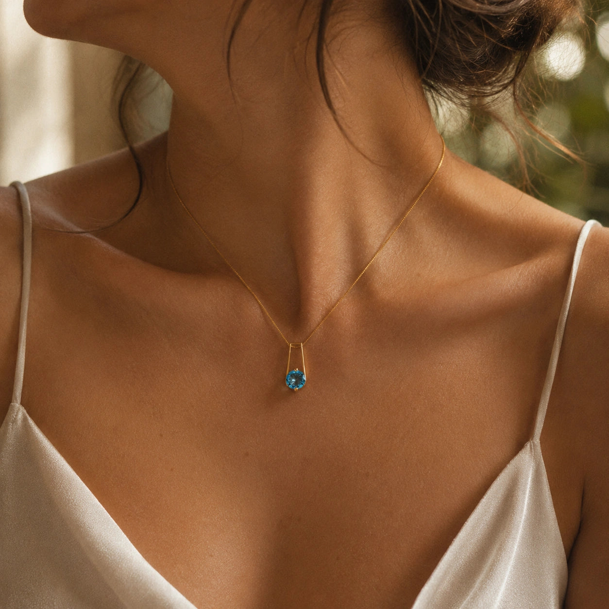 Yellow Gold Bloom Necklace Blue Topaz 10K — Bruna
