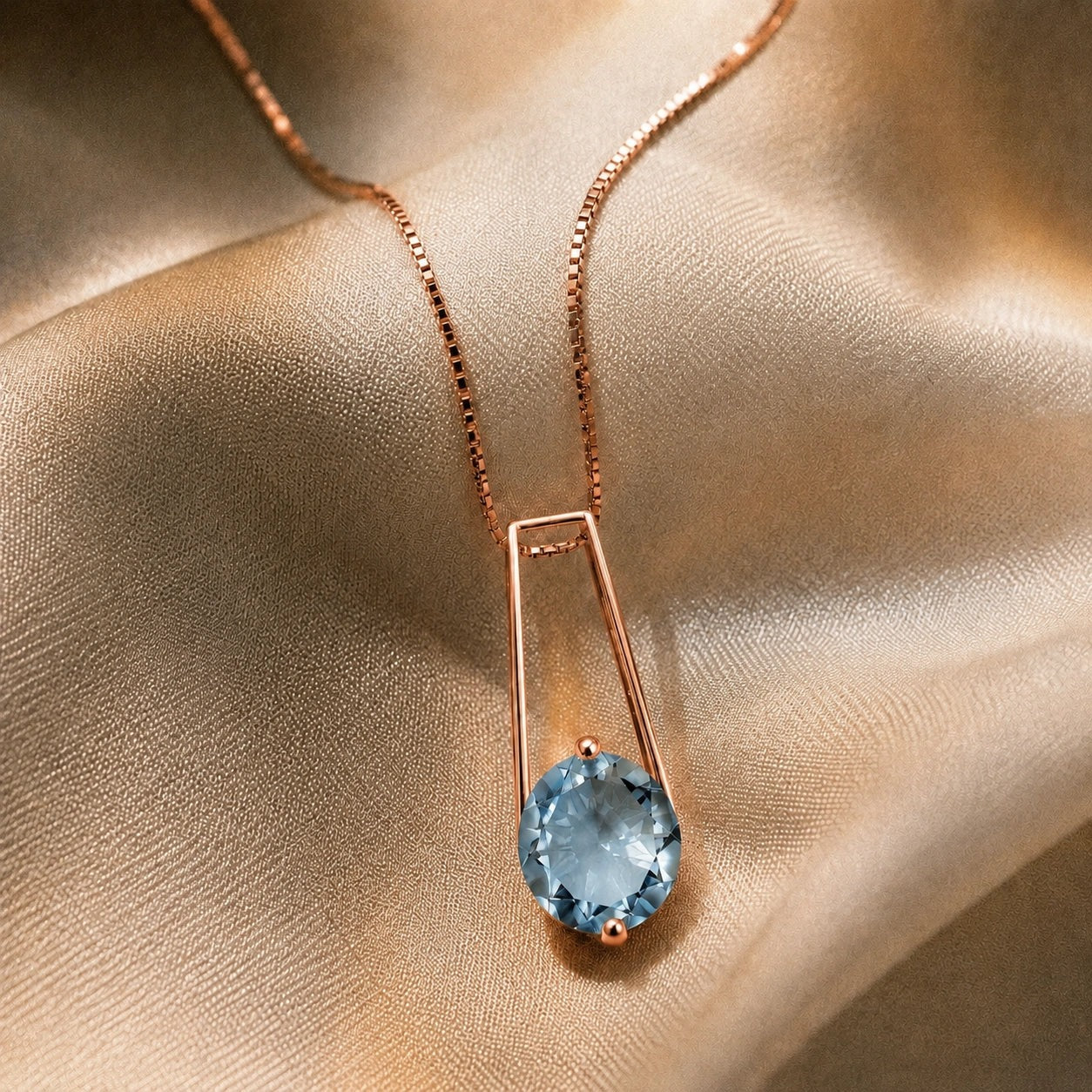 Rose Gold Bloom Necklace Aquamarine 10K — Bruna