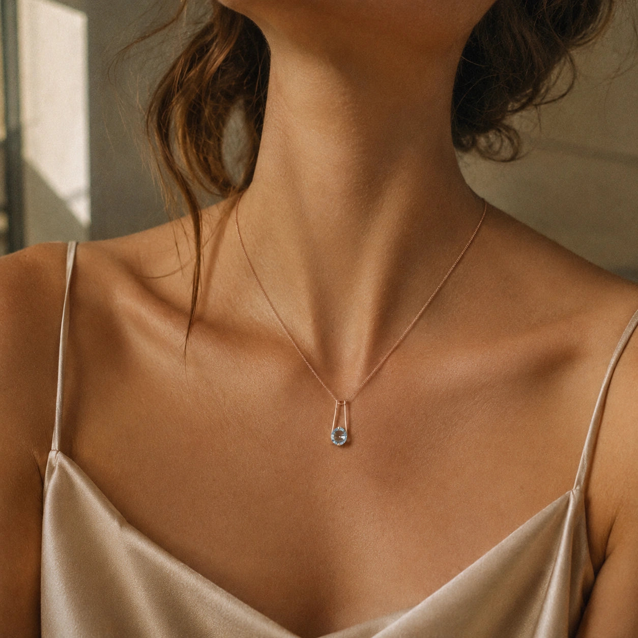 Rose Gold Bloom Necklace Aquamarine 10K — Bruna
