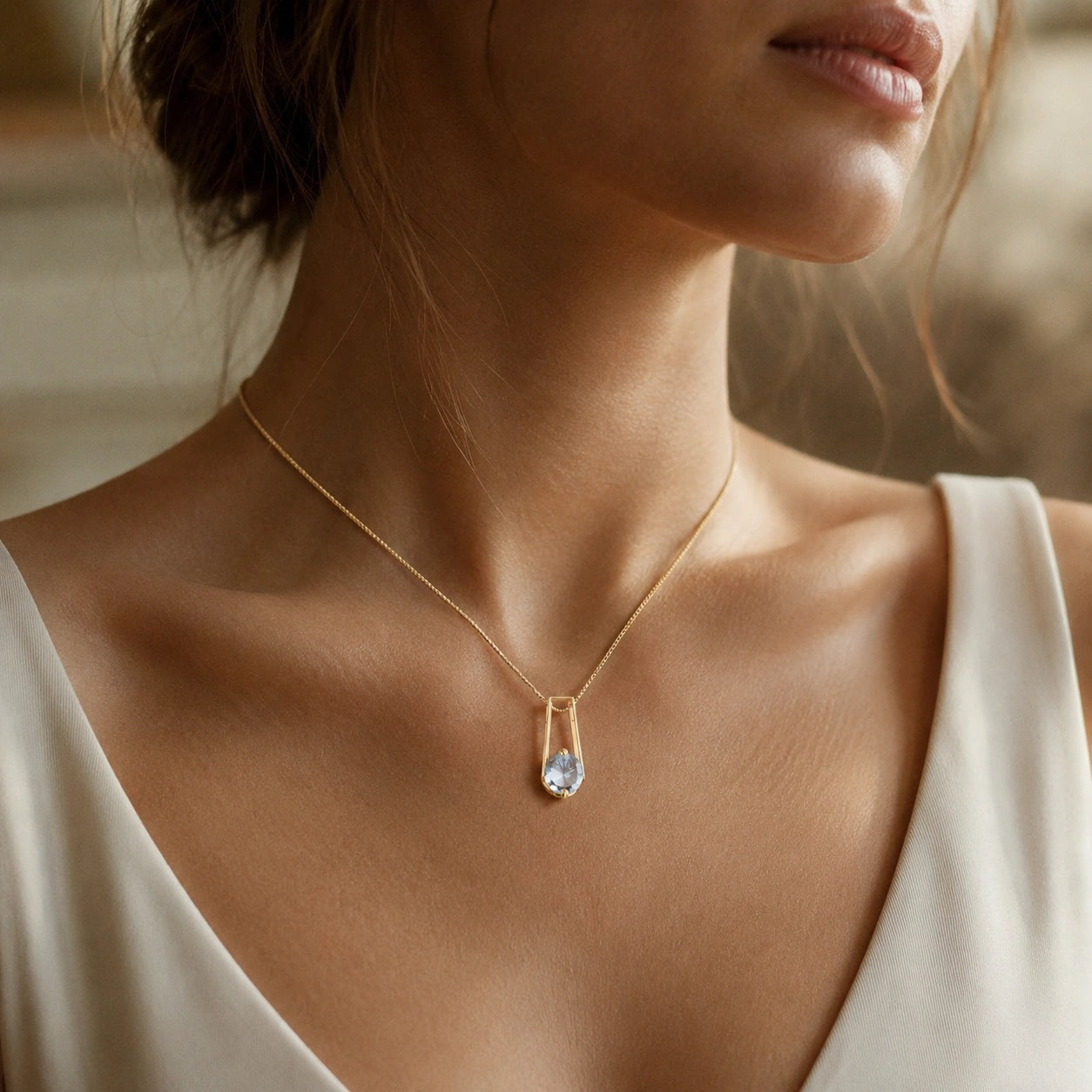 Yellow Gold Bloom Necklace Aquamarine 10K — Bruna