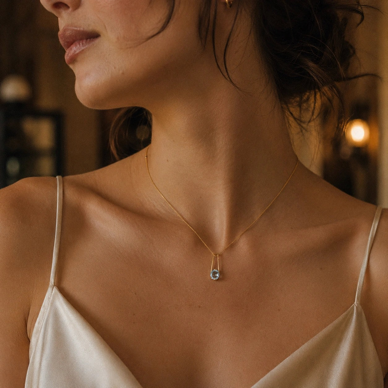 Yellow Gold Bloom Necklace Aquamarine 10K — Bruna