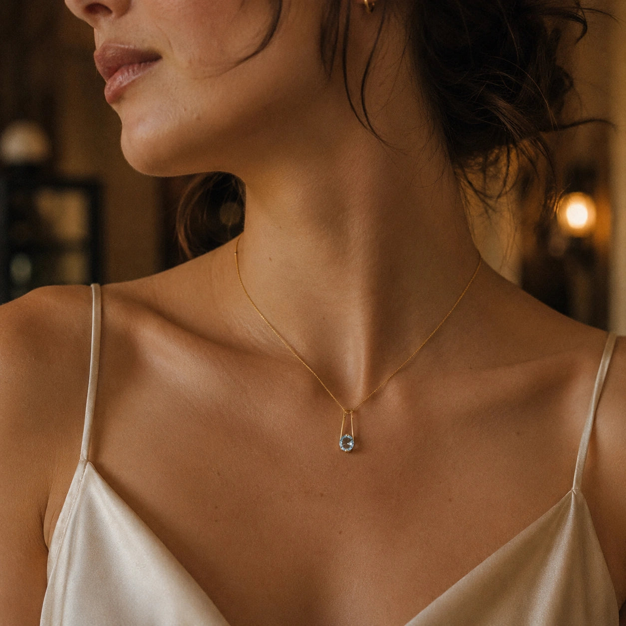 Yellow Gold Bloom Necklace Aquamarine 10K — Bruna